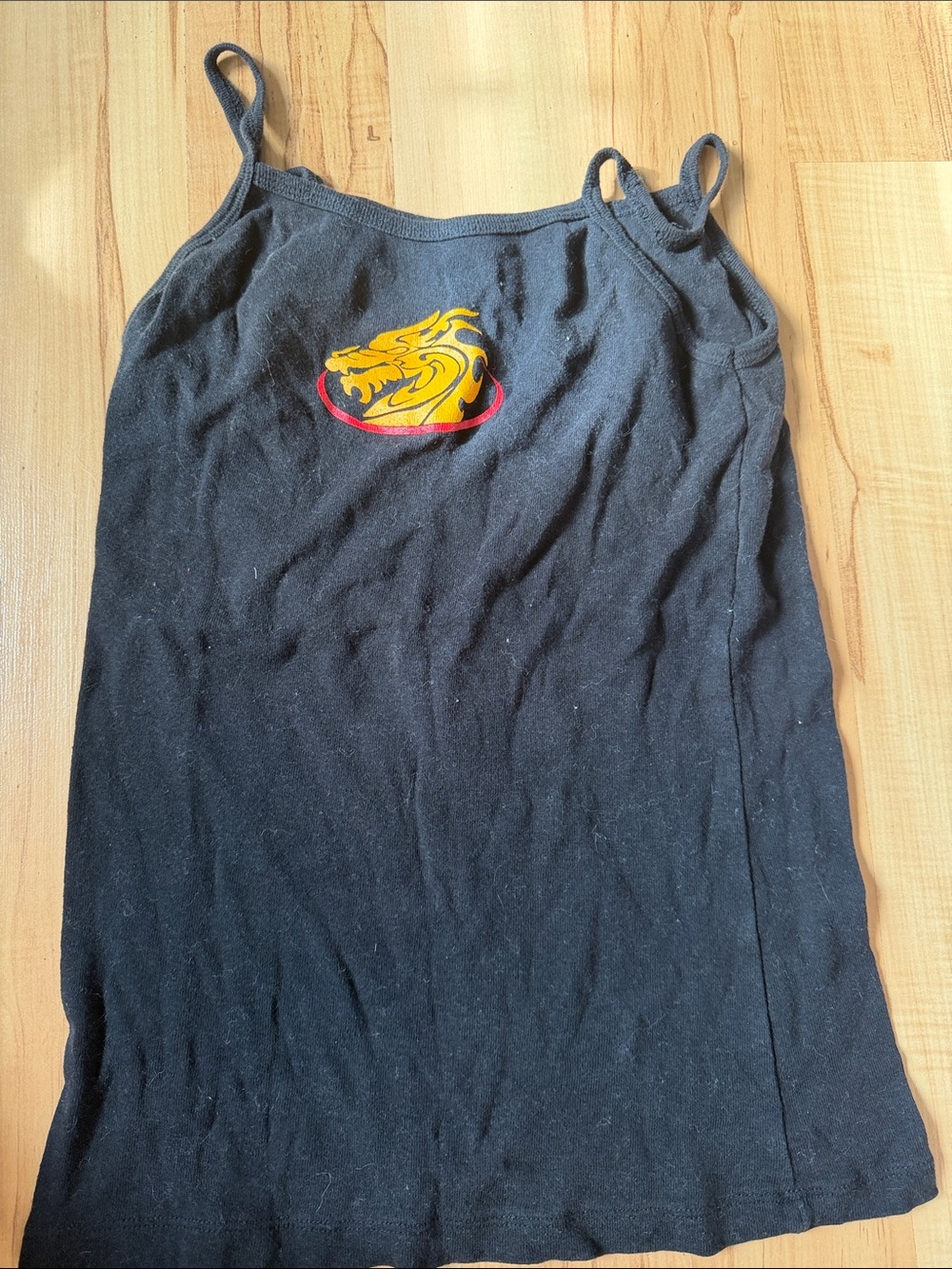Ella Black Tank Top with Yellow and Red Dragon Graphic